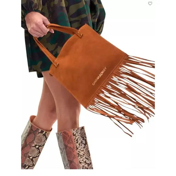 Cynthia Rowley Women's Felicity Fringe Suede Tote NWT 198 Brown - Picture 2 of 2